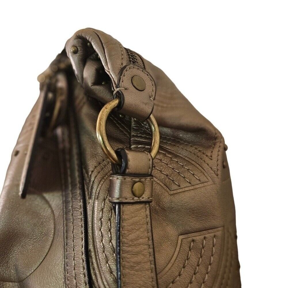 Coach Bronze Metal Embossed Studded Leather Alex Satchel Bag + FREE Bag Charm 🎁 - Picture 8 of 11